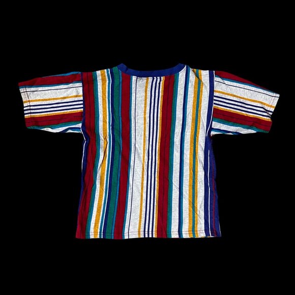 Vintage Striped 90s Kids T Shirt XL Unisex Bugle Boy USA Spell Out Rainbow - Picture 3 of 8